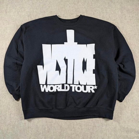 Justin Bieber Justice World Tour Sweatshirt Sz XXL Big Spellout Logo Black White - Picture 1 of 4